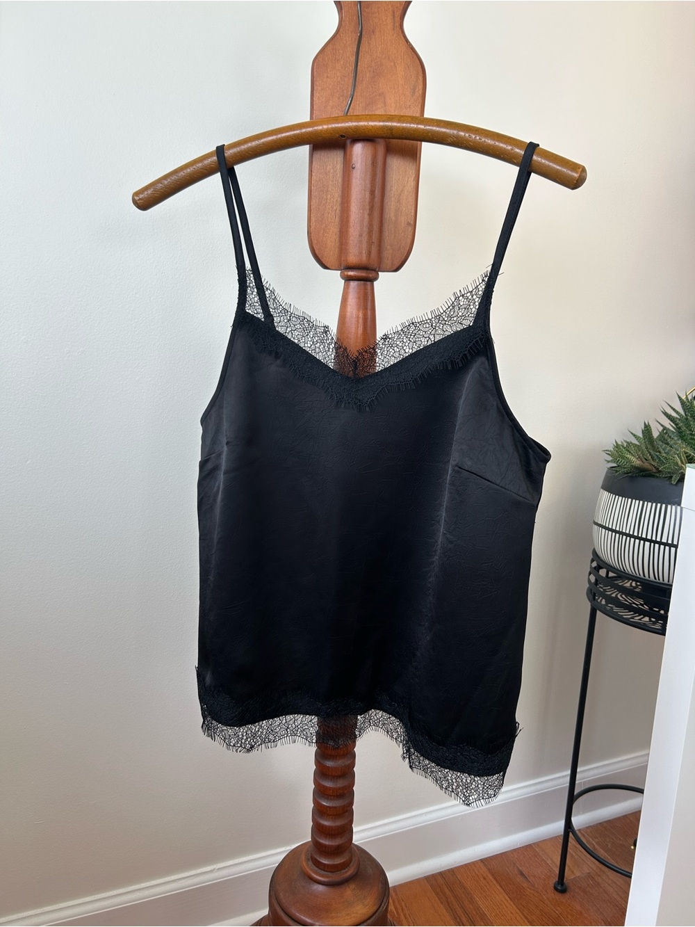 LOFT Black Lace Trim Satin Camisole Size XS NWOT